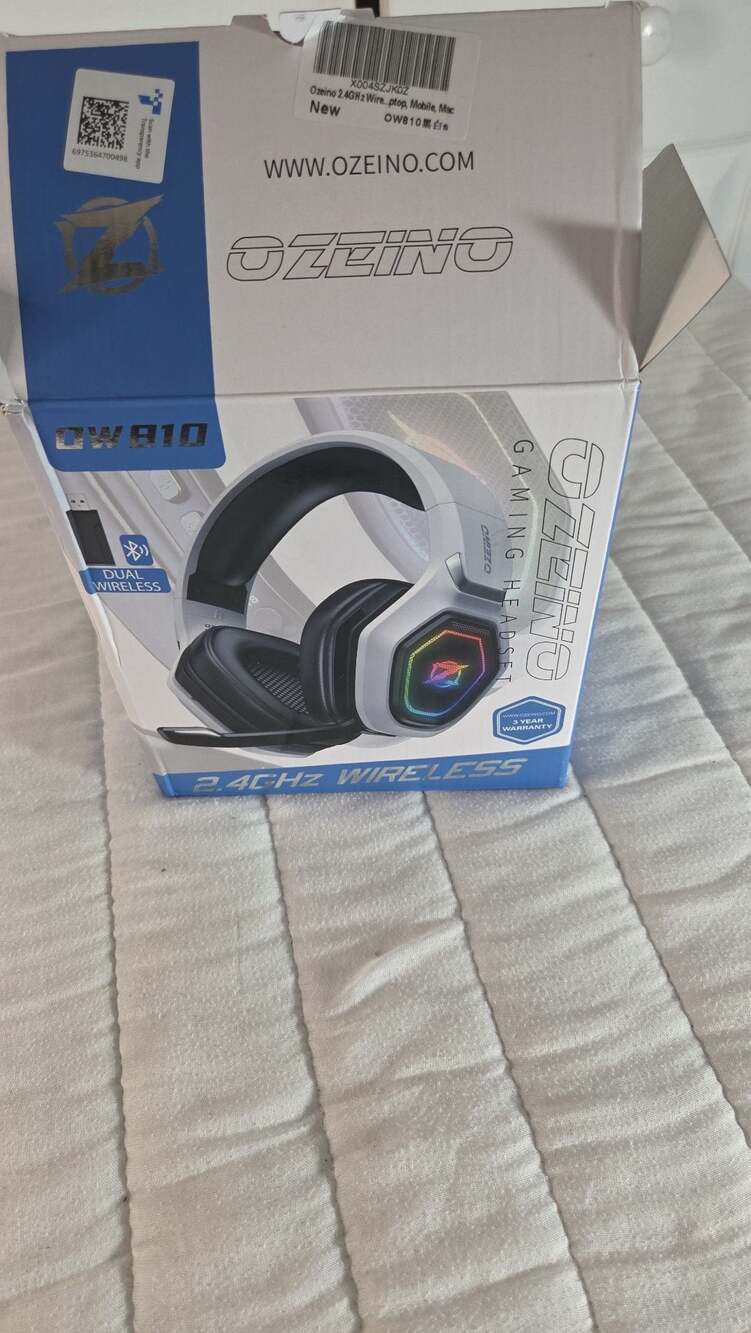 Ozeino OW810 Dual Wireless Gaming Headset with Microphone, RGB Lighting, 2.4GHz
